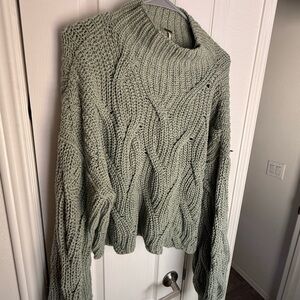 Free People Textured Knit Cowl Sweater in Sage